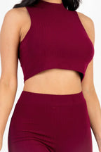 Ribbed Mock Neck Crop Tank Top & Bootcut Pants Set | Mixtshop LLC