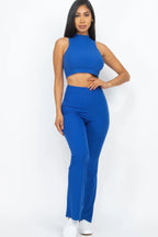Ribbed Mock Neck Crop Tank Top & Bootcut Pants Set | Mixtshop LLC