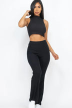 Ribbed Mock Neck Crop Tank Top & Bootcut Pants Set | Mixtshop LLC
