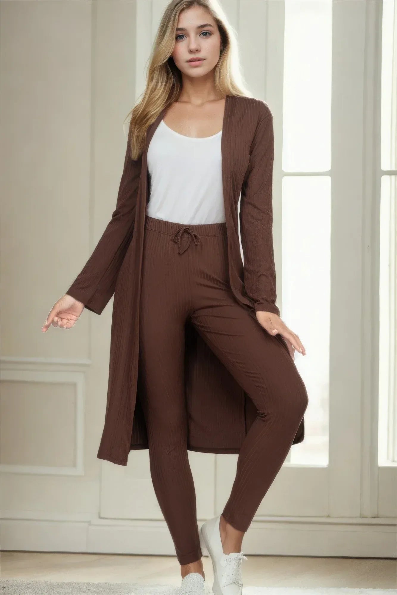 Ribbed Long Cardigan & Leggings Set | Mixtshop LLC