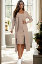 Ribbed Cardigan & Cami Midi Bodycon Dress | Mixtshop LLC