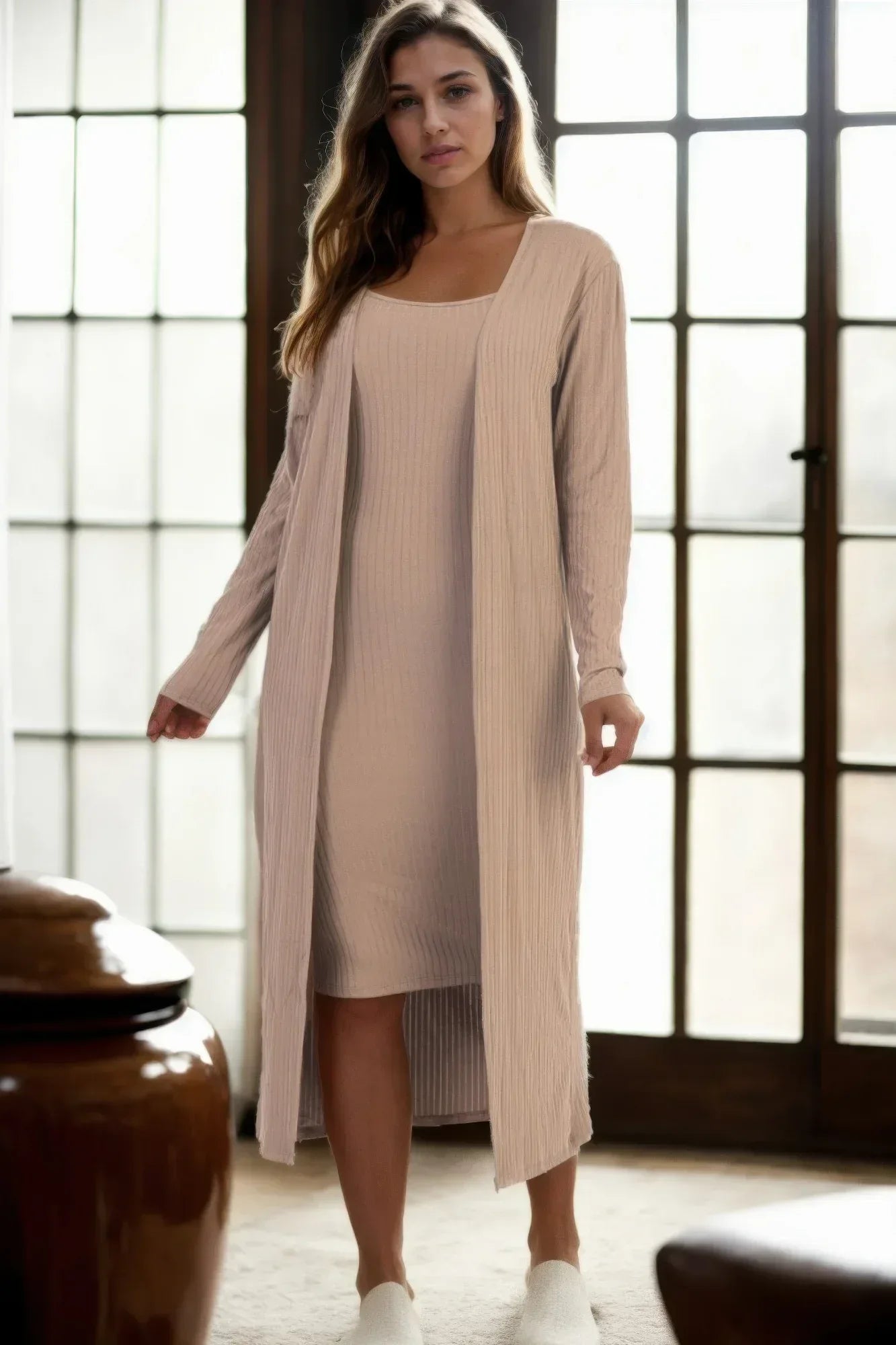 Ribbed Cardigan & Cami Midi Bodycon Dress Secondary image