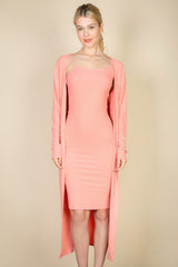 Ribbed Cardigan & Cami Midi Bodycon Dress | Mixtshop LLC