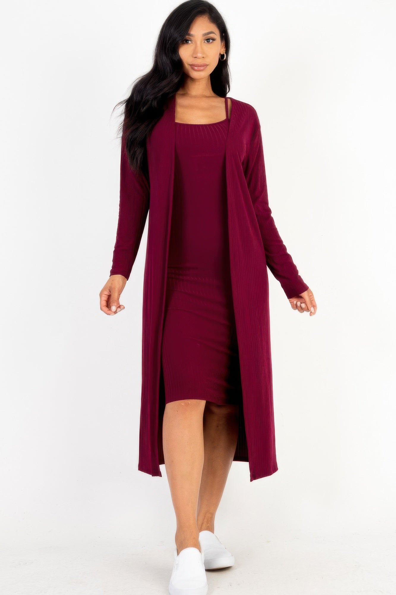 Ribbed Cardigan & Cami Midi Bodycon Dress | Mixtshop LLC