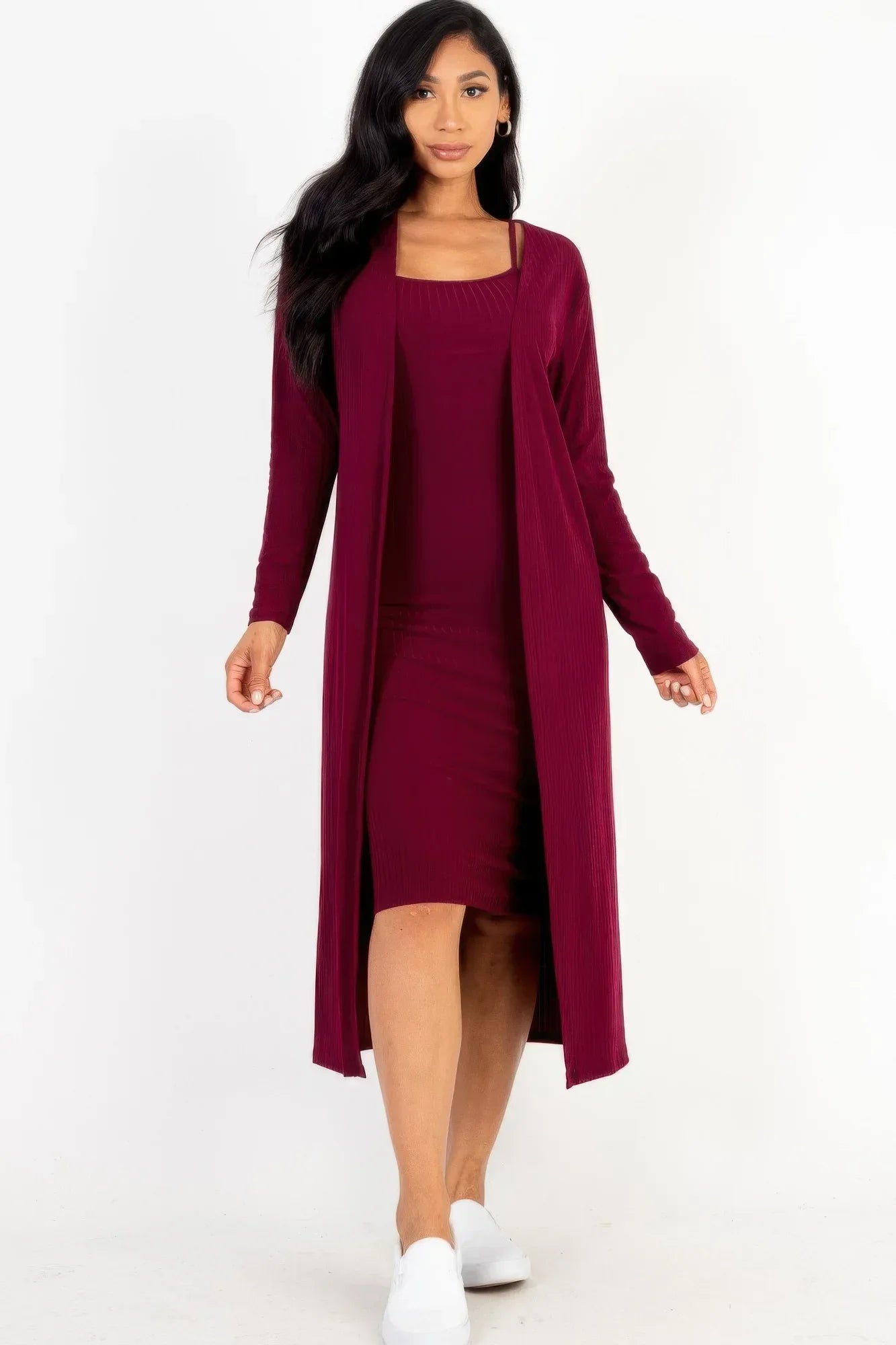 Ribbed Cardigan & Cami Midi Bodycon Dress | Mixtshop LLC