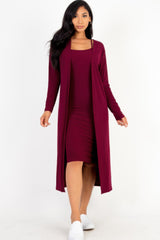 Ribbed Cardigan & Cami Midi Bodycon Dress | Mixtshop LLC