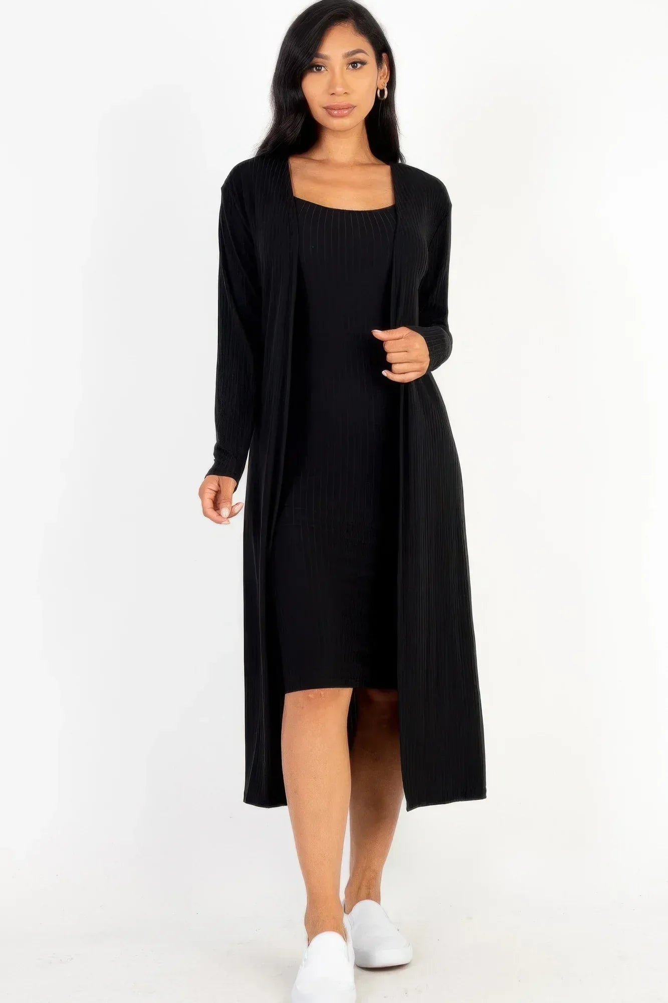 Ribbed Cardigan & Cami Midi Bodycon Dress | Mixtshop LLC