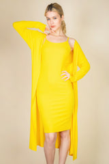 Ribbed Cardigan & Cami Midi Bodycon Dress | Mixtshop LLC
