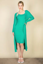 Ribbed Cardigan & Cami Midi Bodycon Dress | Mixtshop LLC