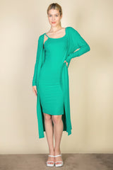 Ribbed Cardigan & Cami Midi Bodycon Dress | Mixtshop LLC
