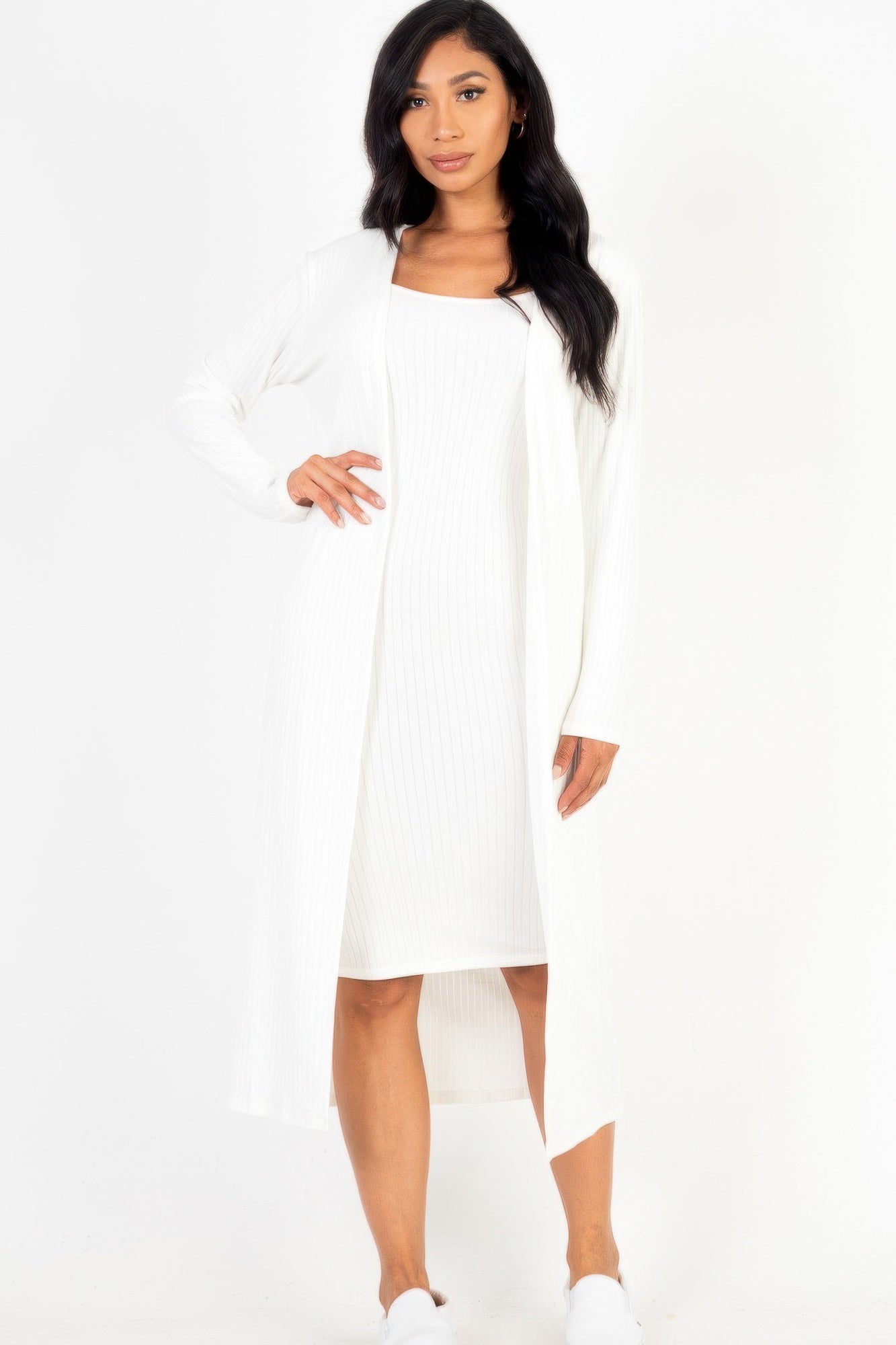 Ribbed Cardigan & Cami Midi Bodycon Dress | Mixtshop LLC