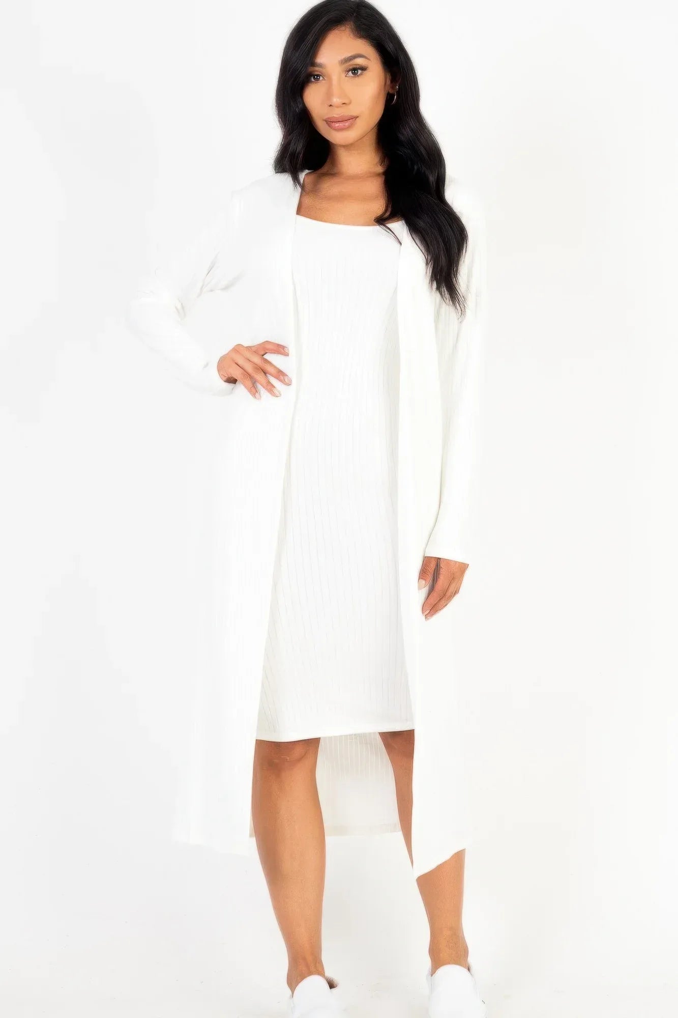 Ribbed Cardigan & Cami Midi Bodycon Dress | Mixtshop LLC