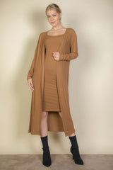 Ribbed Cardigan & Cami Midi Bodycon Dress | Mixtshop LLC