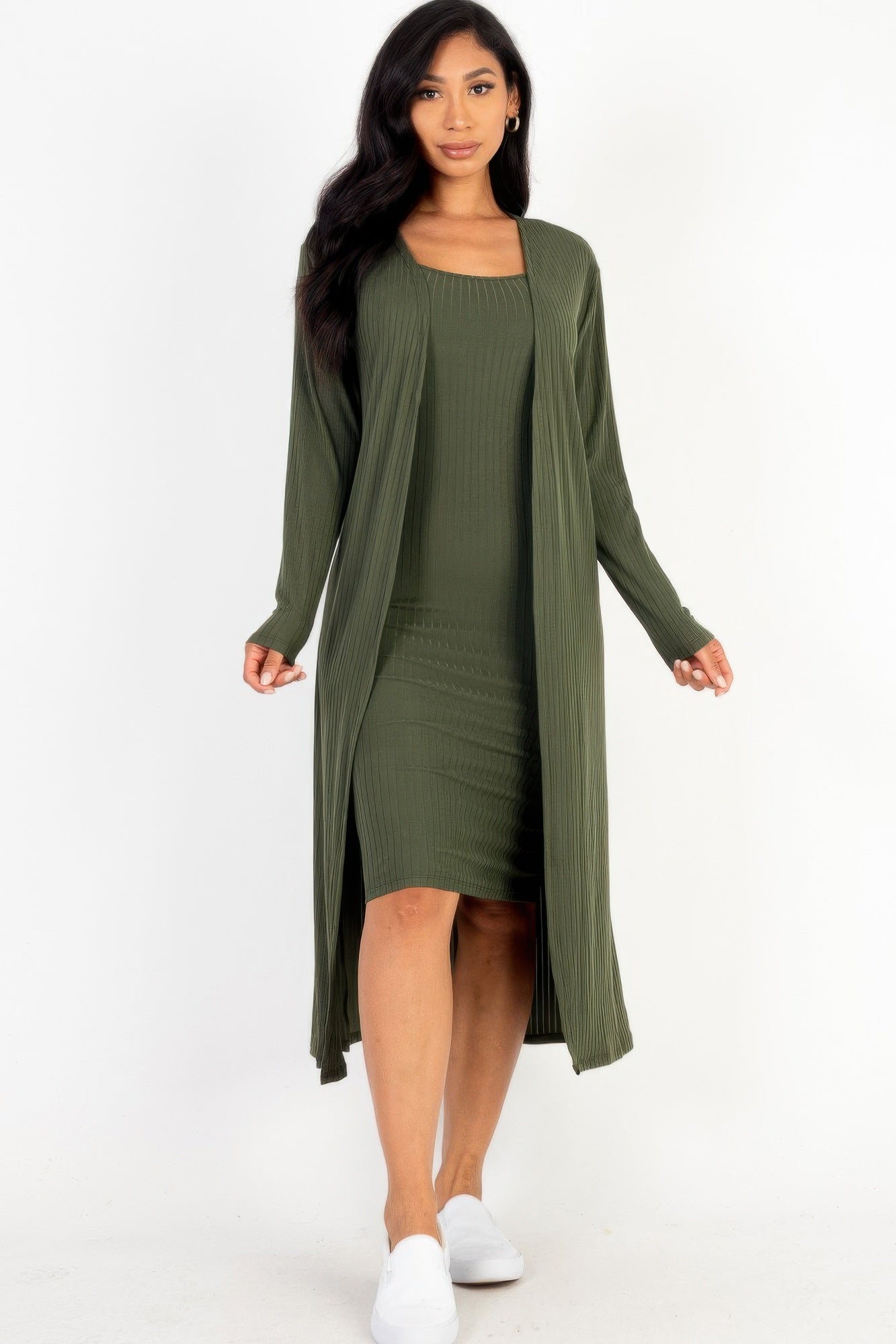 Ribbed Cardigan & Cami Midi Bodycon Dress | Mixtshop LLC