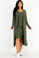 Ribbed Cardigan & Cami Midi Bodycon Dress | Mixtshop LLC