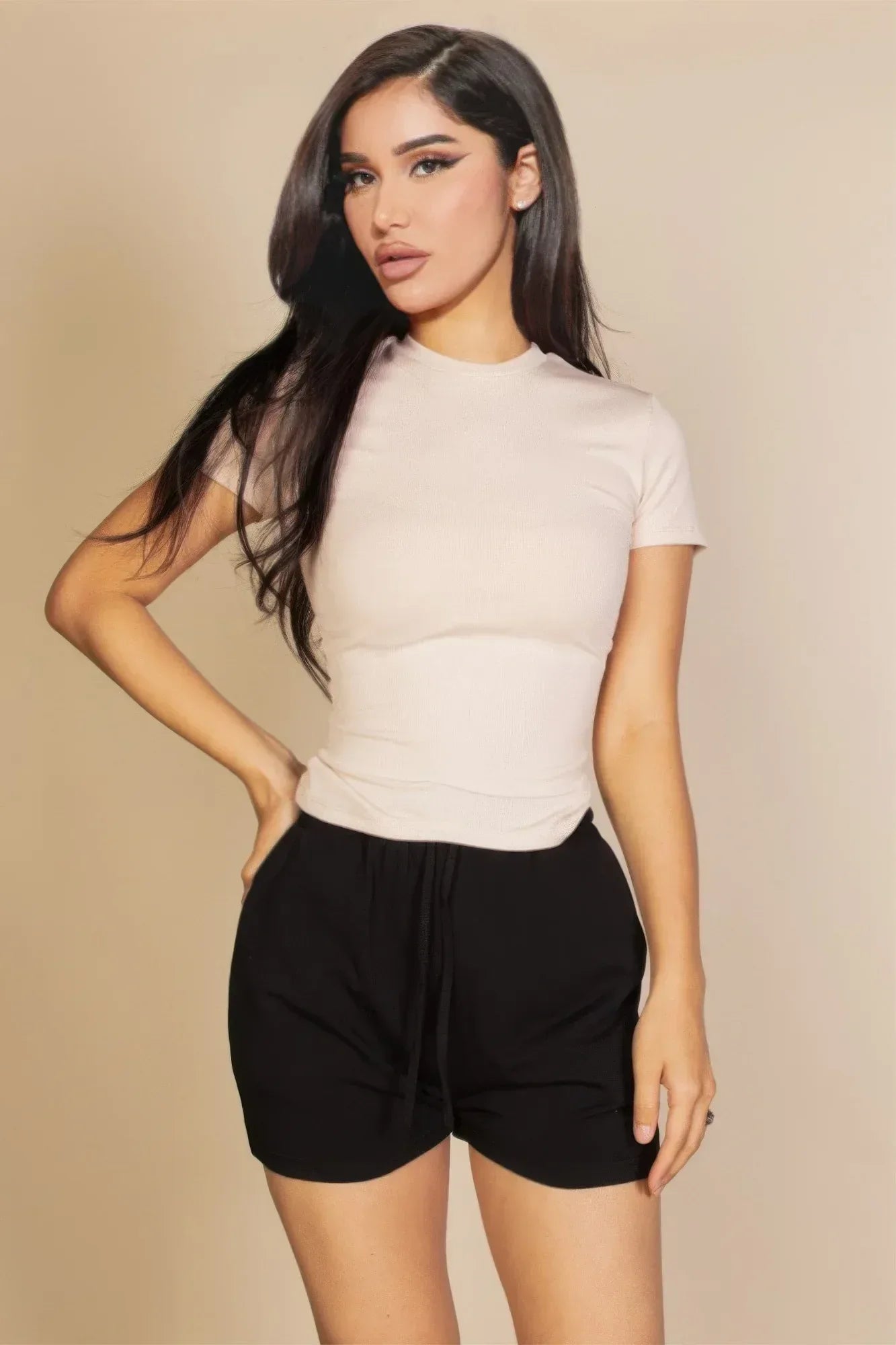 Ribbed Round Neck Short Sleeve Top | Mixtshop LLC Main image