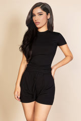 Ribbed Round Neck Short Sleeve Top | Mixtshop LLC