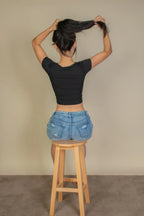 Tight Knitted Square Neck Short Sleeve T Shirt | Mixtshop LLC
