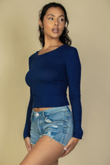Ribbed Crew Neck Long Sleeve Tee | Mixtshop LLC