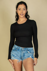 Ribbed Crew Neck Long Sleeve Tee | Mixtshop LLC