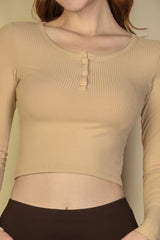 Ribbed Button Up Long Sleeve Crop Top | Mixtshop LLC