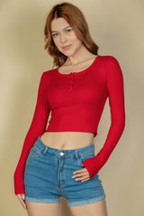 Ribbed Button Up Long Sleeve Crop Top | Mixtshop LLC