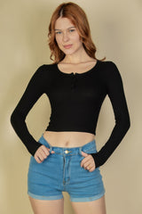 Ribbed Button Up Long Sleeve Crop Top | Mixtshop LLC