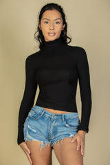 Ribbed Turtleneck Long Sleeve Top | Mixtshop LLC