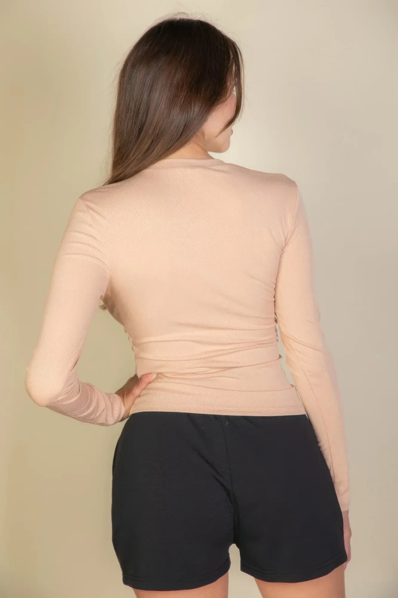 Ribbed Round Neck Long Sleeve Top | Mixtshop LLC