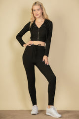 Ribbed Crop Zip Hoodie | Mixtshop LLC