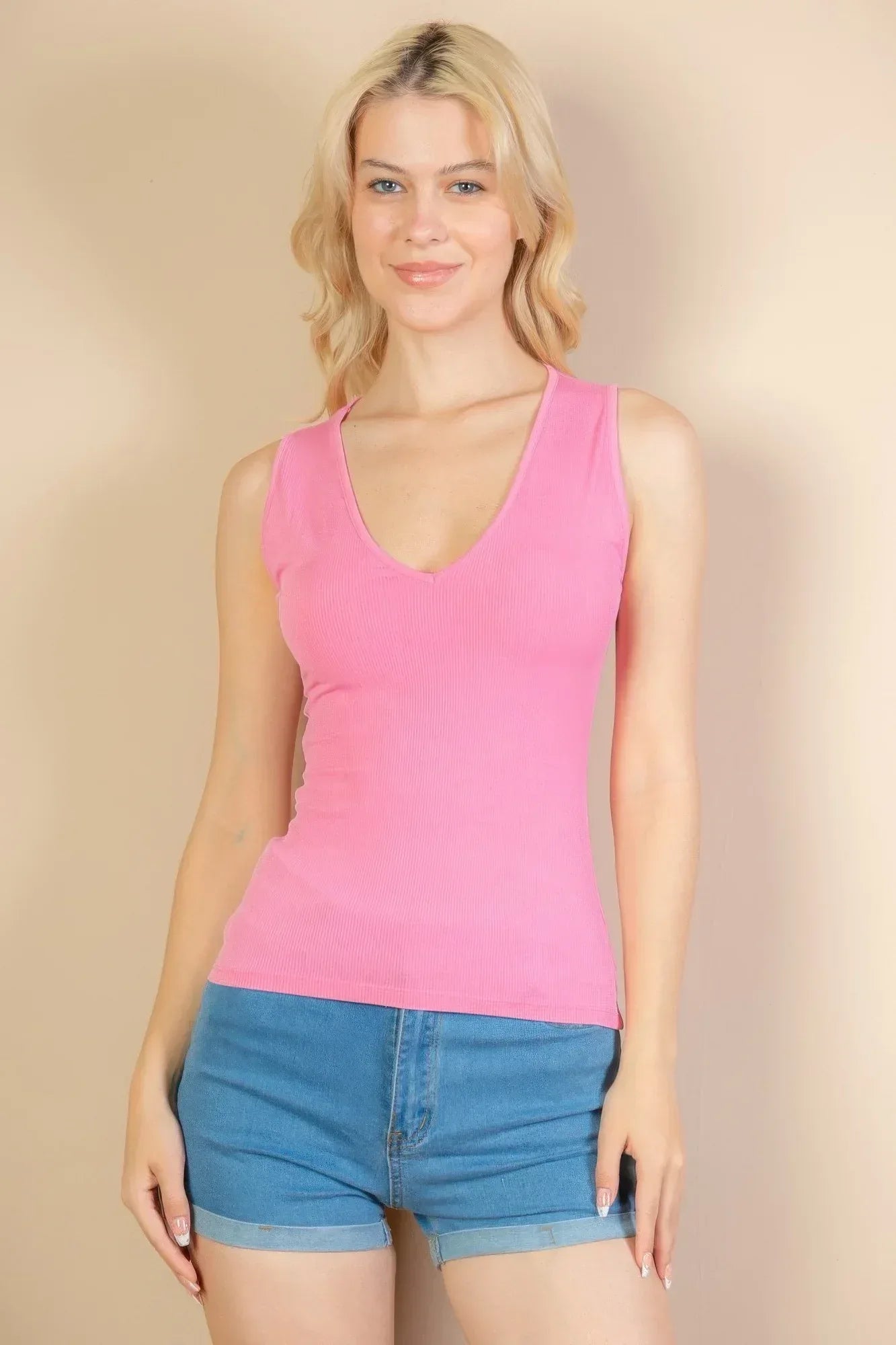 Ribbed V-neck Sleeveless Top | Mixtshop LLC Main image