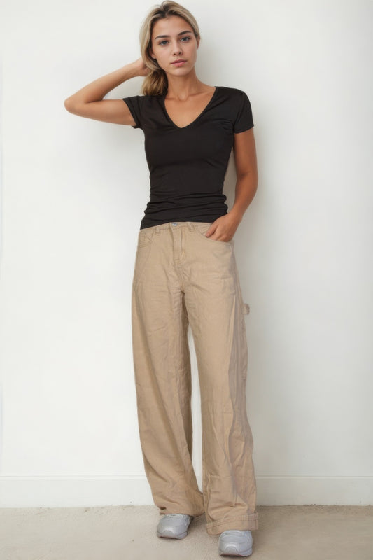 Ribbed V-neck Short Sleeve Top | Mixtshop LLC