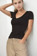Ribbed V-neck Short Sleeve Top | Mixtshop LLC