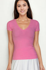Ribbed V-neck Short Sleeve Top | Mixtshop LLC
