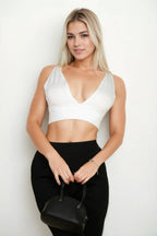 Ribbed Knit Plunge Neck Crop Top | Mixtshop LLC