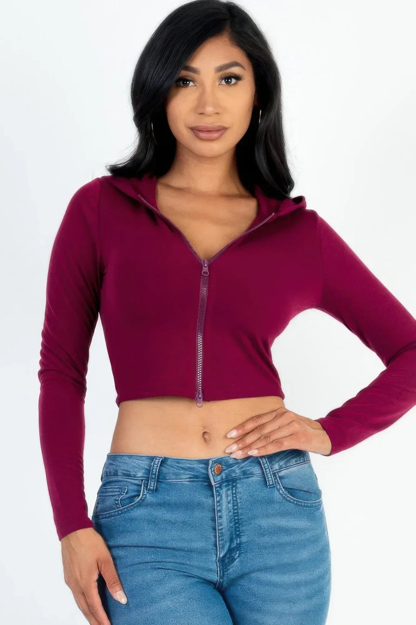 French Terry Crop Zip Up Hoodie | Mixtshop LLC Main image