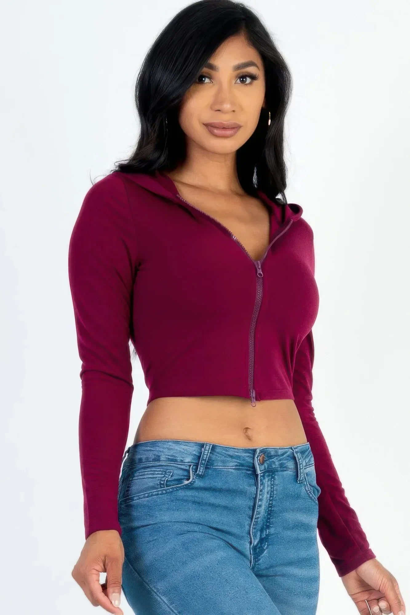 French Terry Crop Zip Up Hoodie Secondary image