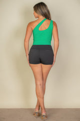 Ribbed One Shoulder Cross Strap Crop Top | Mixtshop LLC