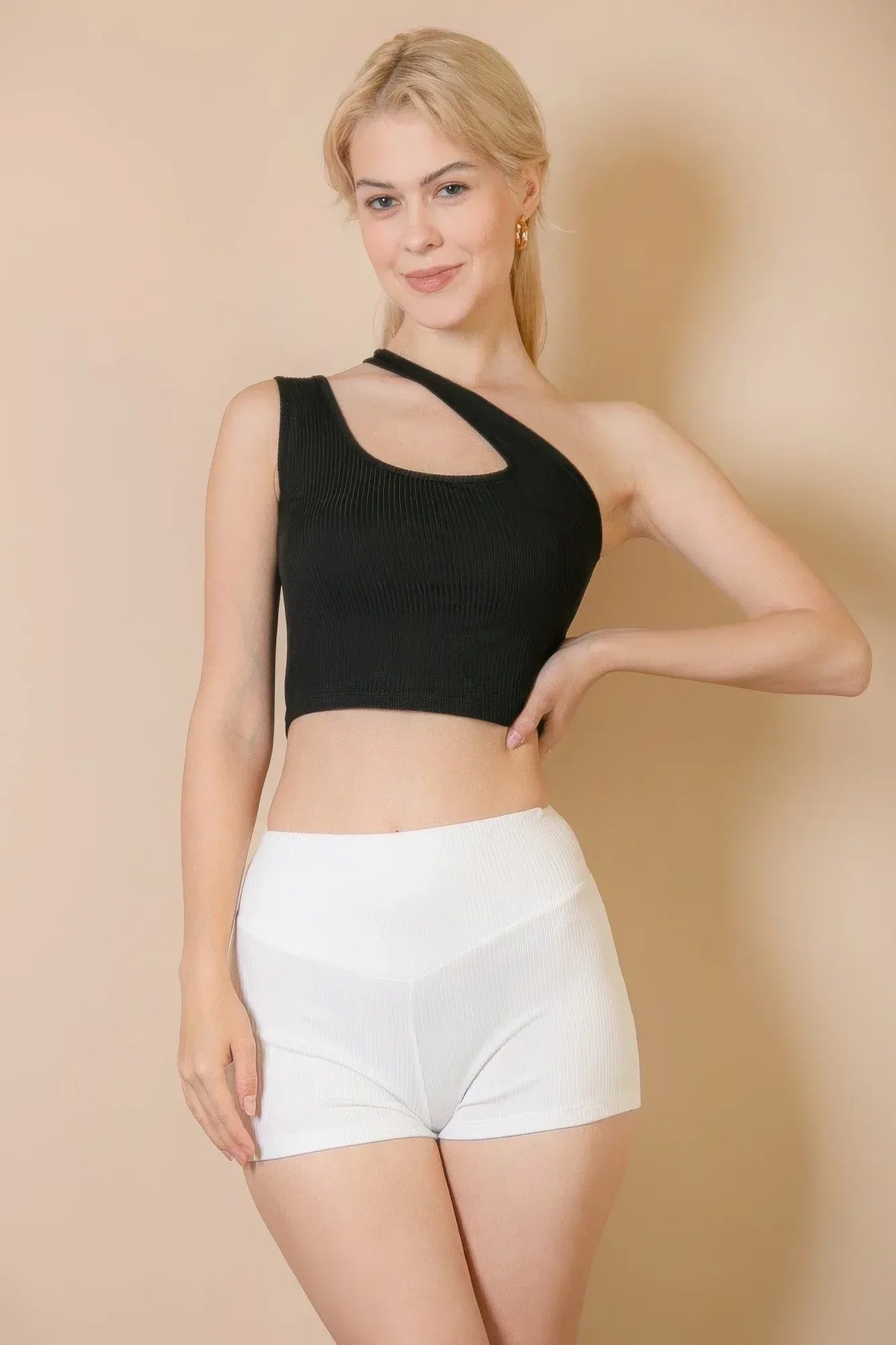 Ribbed One Shoulder Cross Strap Crop Top | Mixtshop LLC