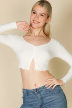 Ribbed Button Front Split Long Sleeve Top | Mixtshop LLC