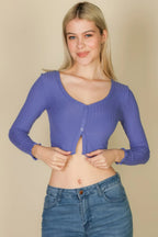 Ribbed Button Front Split Long Sleeve Top | Mixtshop LLC