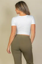 Ribbed Ruched Drawstring Surplice Top | Mixtshop LLC