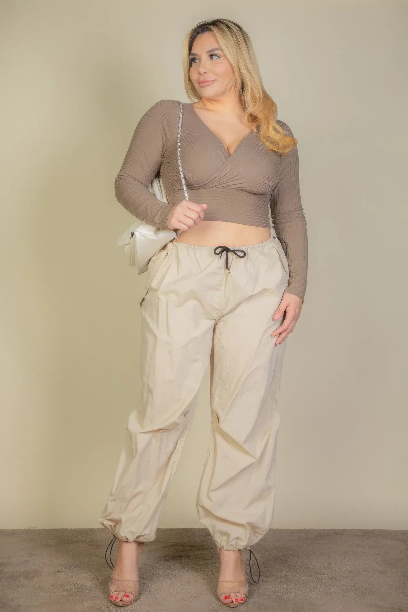 Plus Size Ribbed Wrap Front Long Sleeve Top Secondary image