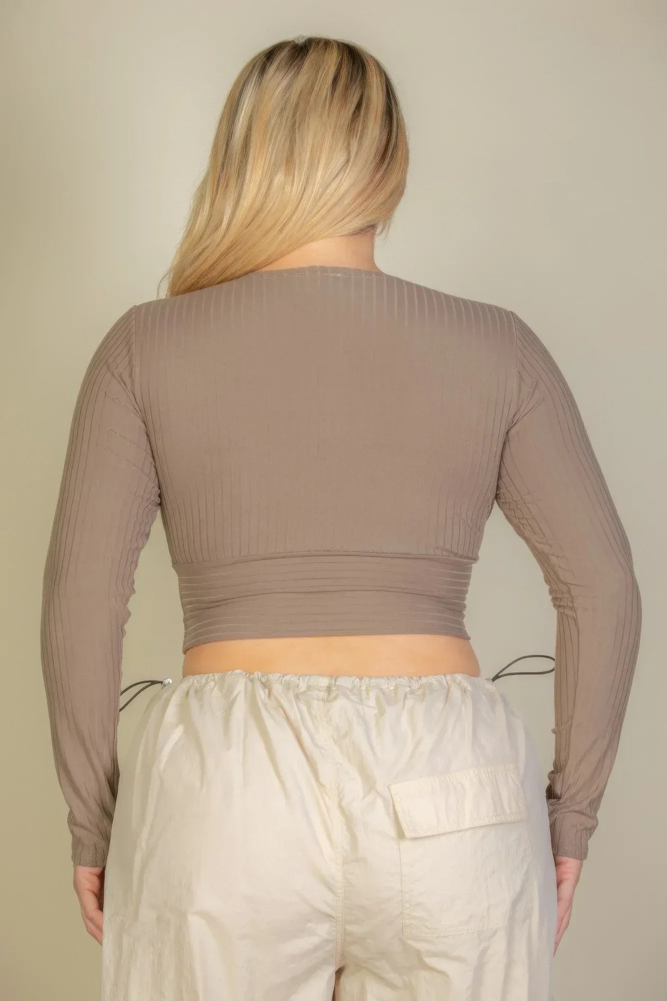 Plus Size Ribbed Wrap Front Long Sleeve Top | Mixtshop LLC