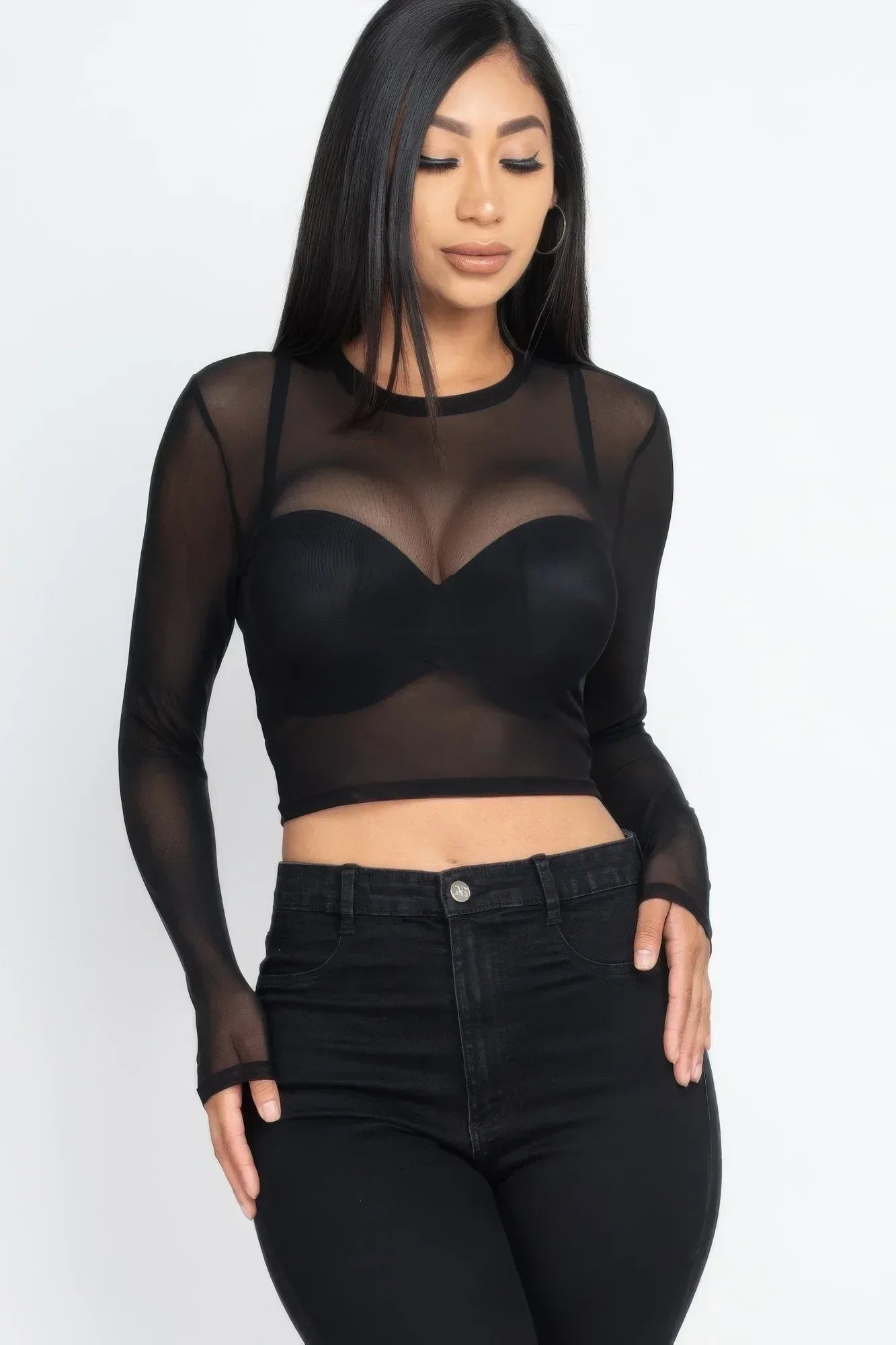 Sexy Sheer Mesh Long Sleeve Crop Top | Mixtshop LLC Main image