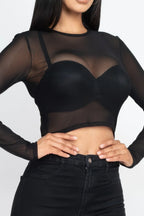 Sexy Sheer Mesh Long Sleeve Crop Top | Mixtshop LLC