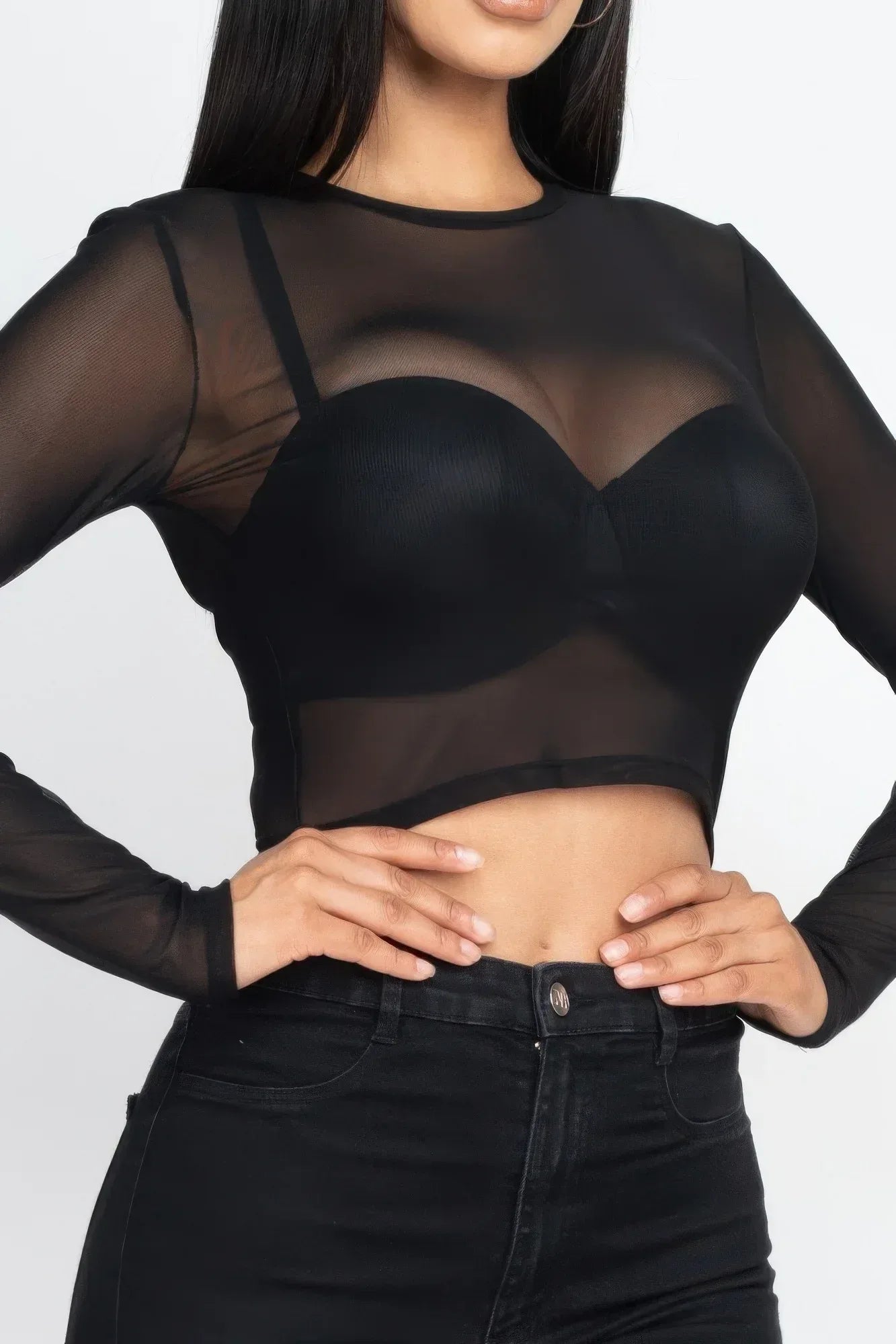 Sexy Sheer Mesh Long Sleeve Crop Top | Mixtshop LLC