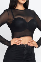 Sexy Sheer Mesh Long Sleeve Crop Top | Mixtshop LLC