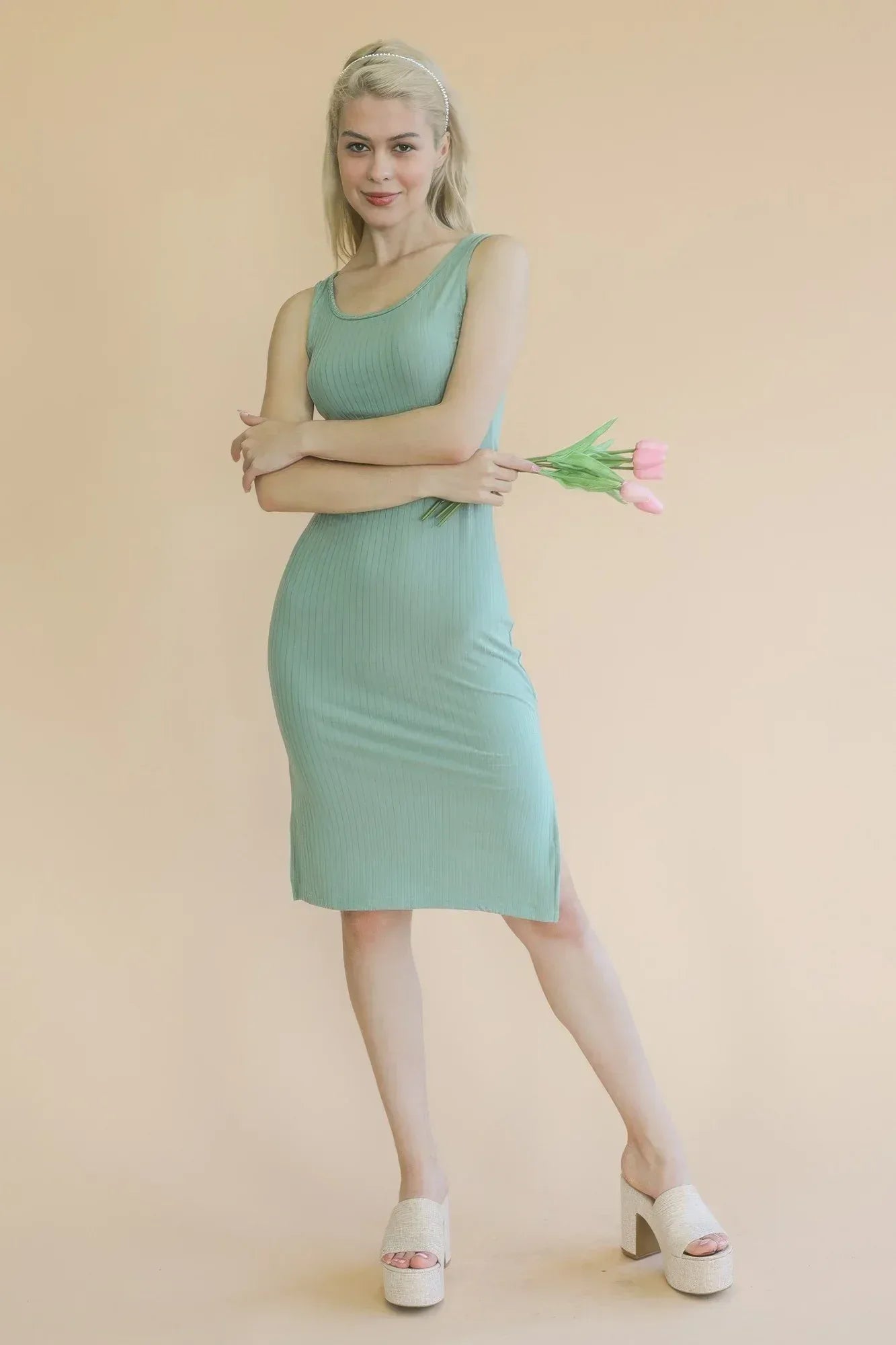 Ribbed Side Slit Tank Midi Dress | Mixtshop LLC