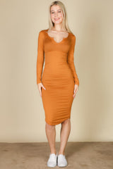 Split Neck Long Sleeve Midi Dress | Mixtshop LLC